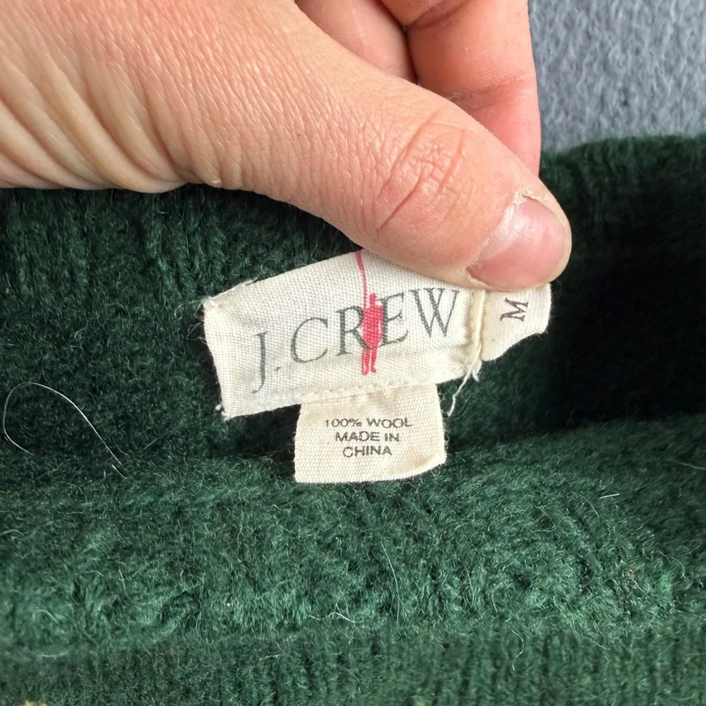 Vintage J Crew Sweater Women's M Green Oarsman Roll Neck Snowflake Christmas